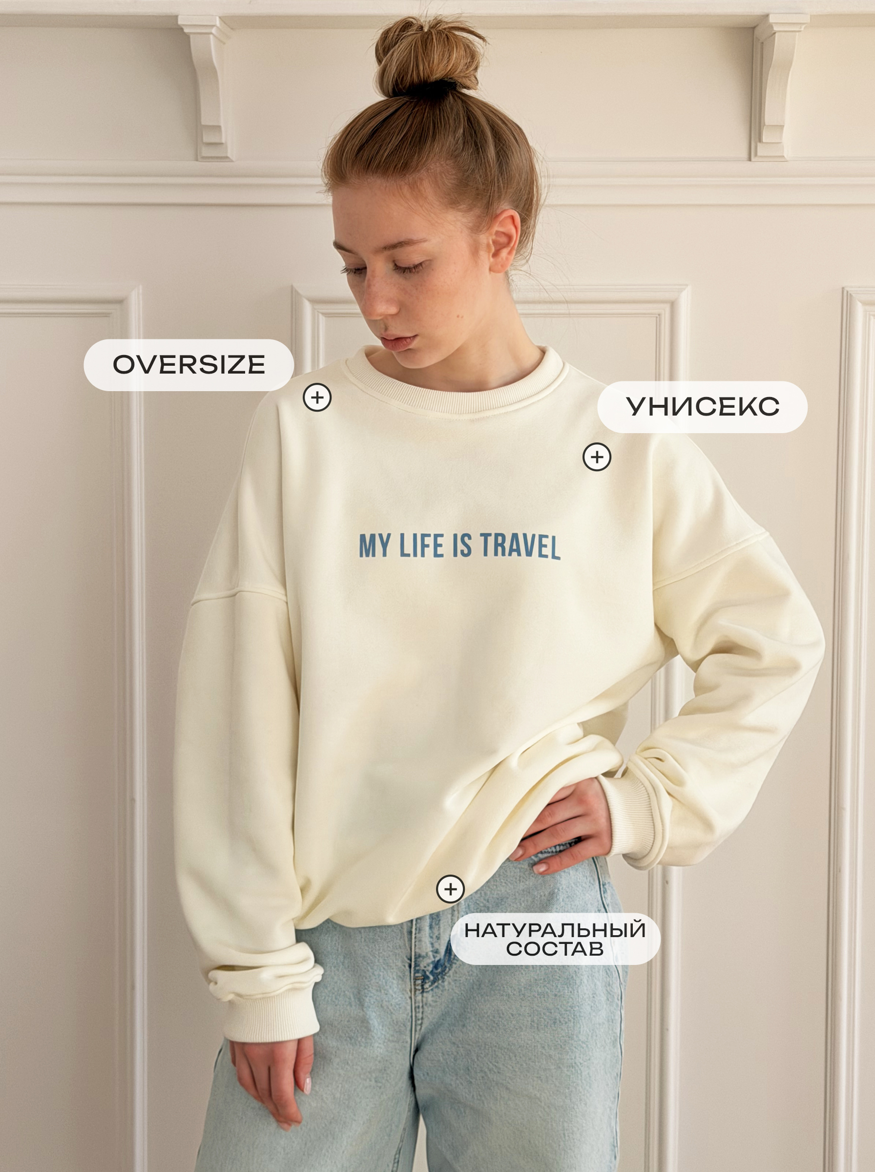 СВИТШОТ "MY LIFE IS TRAVEL, WORLD LIST" БЕЛЫЙ - изображение 3